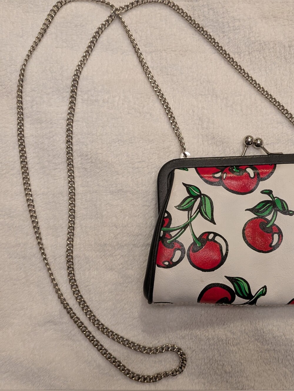 Isabella Fiore Cherry Print Leather Crossbody | Y2K Kiss Lock Frame Purse